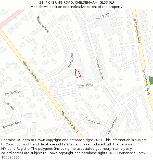 21, PICKERING ROAD, CHELTENHAM, GL53 0LF: Location map and indicative extent of plot