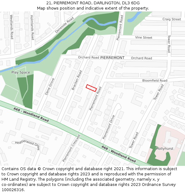 21, PIERREMONT ROAD, DARLINGTON, DL3 6DG: Location map and indicative extent of plot