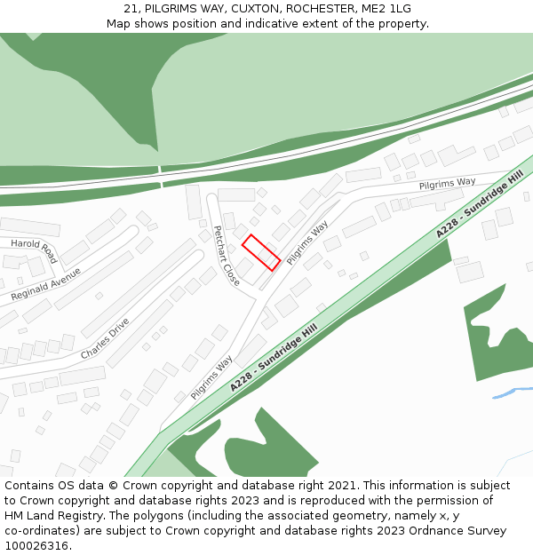 21, PILGRIMS WAY, CUXTON, ROCHESTER, ME2 1LG: Location map and indicative extent of plot