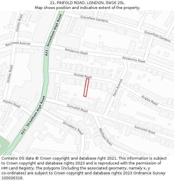21, PINFOLD ROAD, LONDON, SW16 2SL: Location map and indicative extent of plot