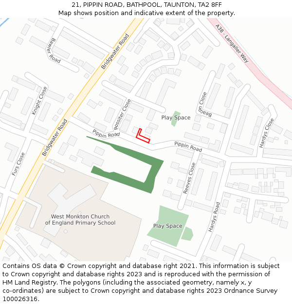 21, PIPPIN ROAD, BATHPOOL, TAUNTON, TA2 8FF: Location map and indicative extent of plot