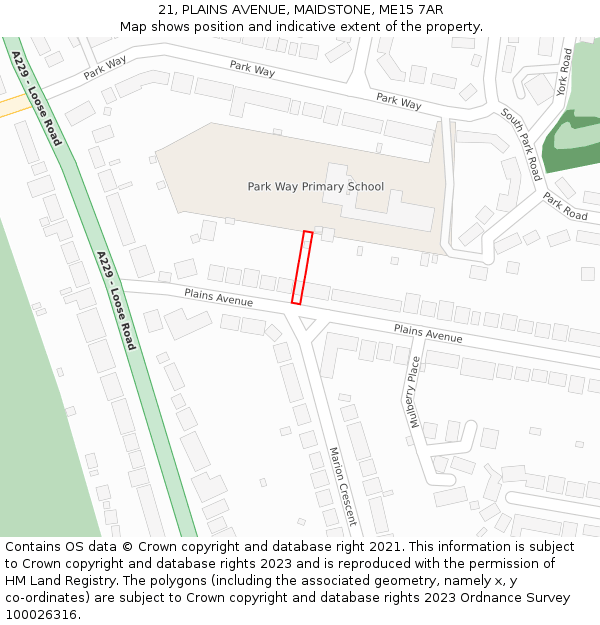 21, PLAINS AVENUE, MAIDSTONE, ME15 7AR: Location map and indicative extent of plot
