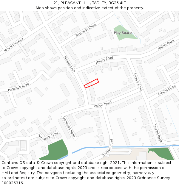 21, PLEASANT HILL, TADLEY, RG26 4LT: Location map and indicative extent of plot