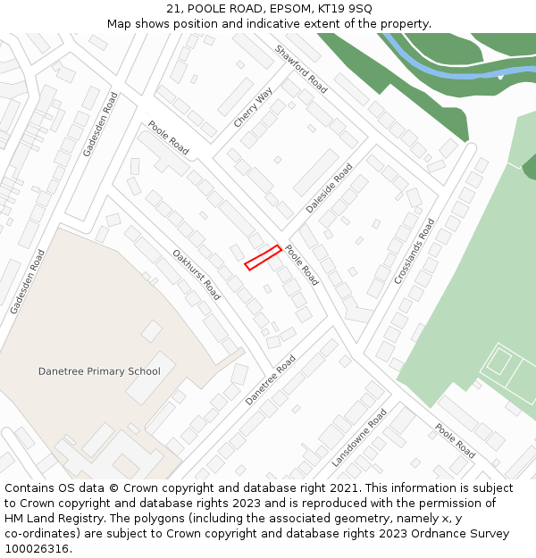 21, POOLE ROAD, EPSOM, KT19 9SQ: Location map and indicative extent of plot