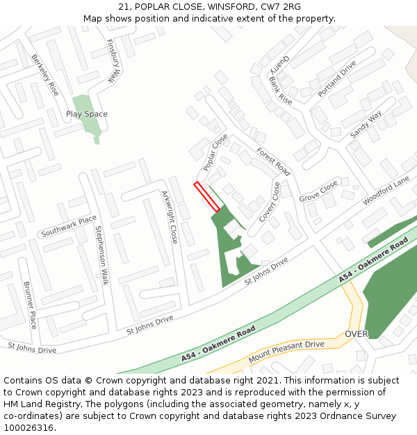 21, POPLAR CLOSE, WINSFORD, CW7 2RG: Location map and indicative extent of plot