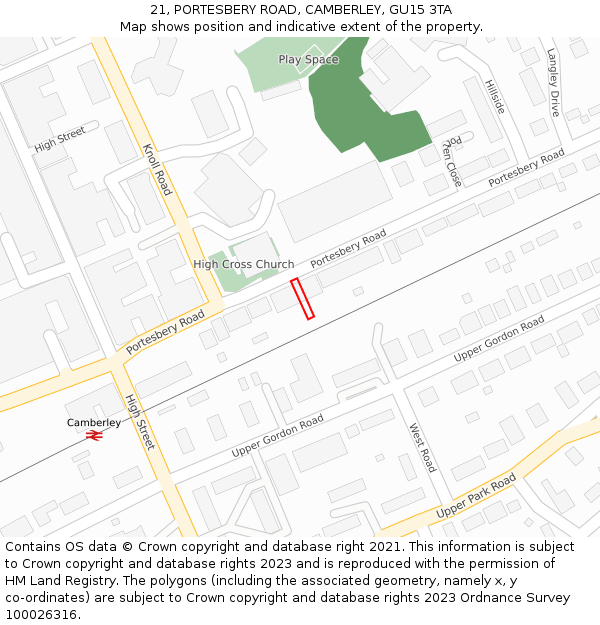 21, PORTESBERY ROAD, CAMBERLEY, GU15 3TA: Location map and indicative extent of plot