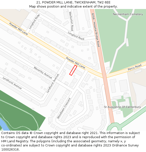 21, POWDER MILL LANE, TWICKENHAM, TW2 6EE: Location map and indicative extent of plot