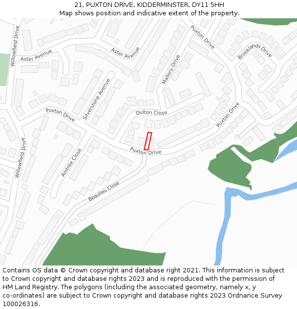 21, PUXTON DRIVE, KIDDERMINSTER, DY11 5HH: Location map and indicative extent of plot