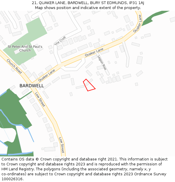 21, QUAKER LANE, BARDWELL, BURY ST EDMUNDS, IP31 1AJ: Location map and indicative extent of plot