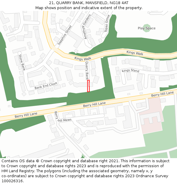 21, QUARRY BANK, MANSFIELD, NG18 4AT: Location map and indicative extent of plot