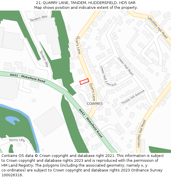 21, QUARRY LANE, TANDEM, HUDDERSFIELD, HD5 0AR: Location map and indicative extent of plot