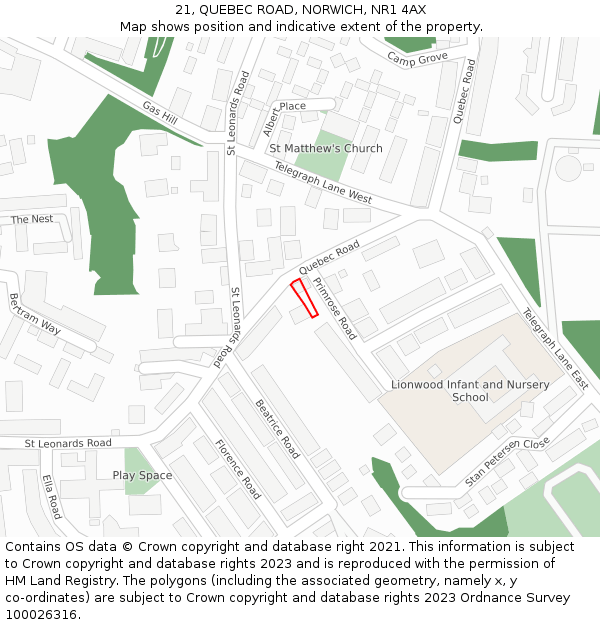 21, QUEBEC ROAD, NORWICH, NR1 4AX: Location map and indicative extent of plot