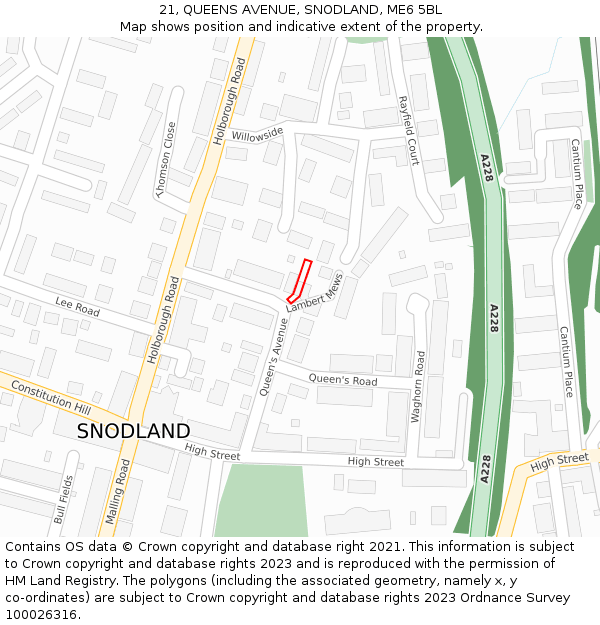 21, QUEENS AVENUE, SNODLAND, ME6 5BL: Location map and indicative extent of plot