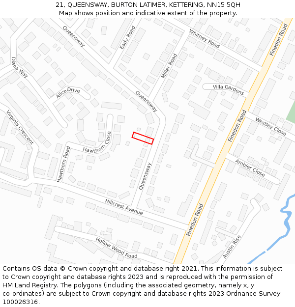 21, QUEENSWAY, BURTON LATIMER, KETTERING, NN15 5QH: Location map and indicative extent of plot