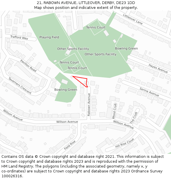 21, RABOWN AVENUE, LITTLEOVER, DERBY, DE23 1DD: Location map and indicative extent of plot