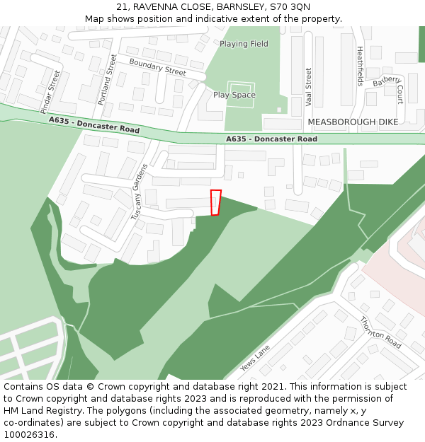 21, RAVENNA CLOSE, BARNSLEY, S70 3QN: Location map and indicative extent of plot