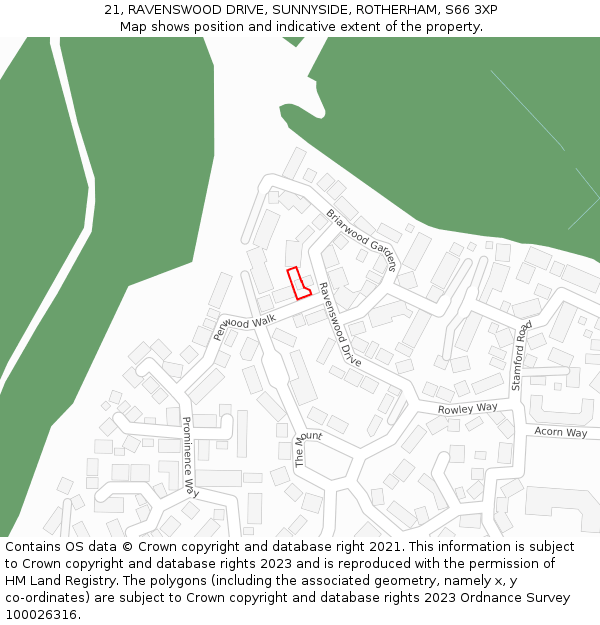 21, RAVENSWOOD DRIVE, SUNNYSIDE, ROTHERHAM, S66 3XP: Location map and indicative extent of plot