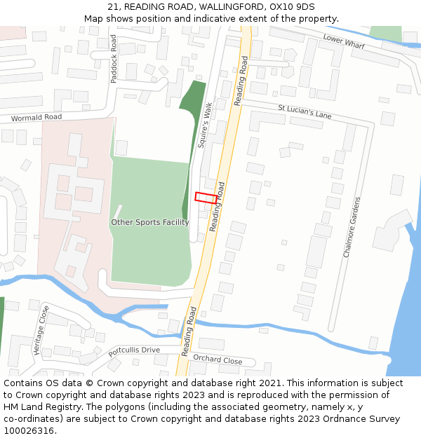 21, READING ROAD, WALLINGFORD, OX10 9DS: Location map and indicative extent of plot