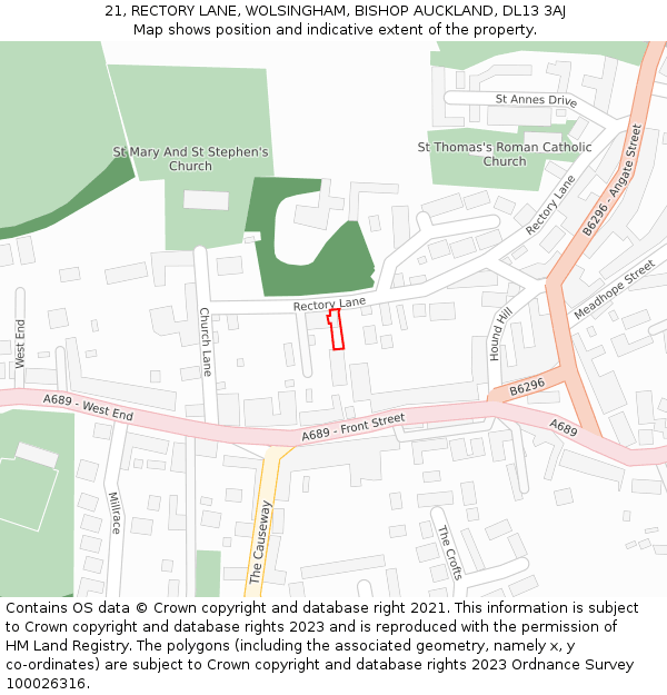 21, RECTORY LANE, WOLSINGHAM, BISHOP AUCKLAND, DL13 3AJ: Location map and indicative extent of plot