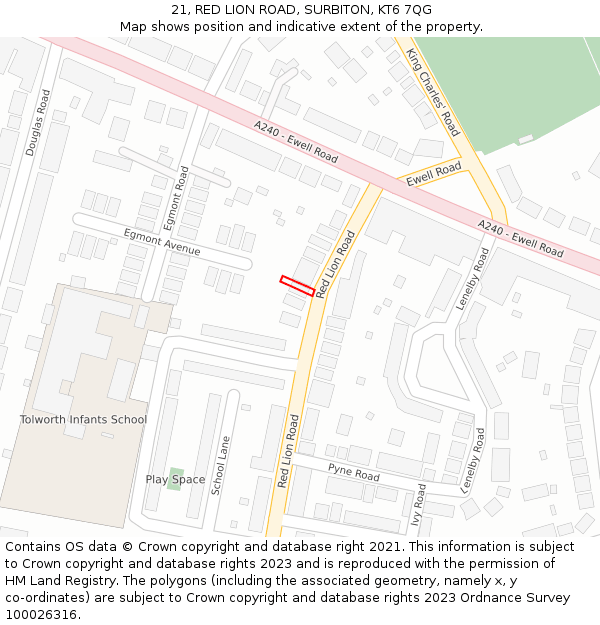 21, RED LION ROAD, SURBITON, KT6 7QG: Location map and indicative extent of plot