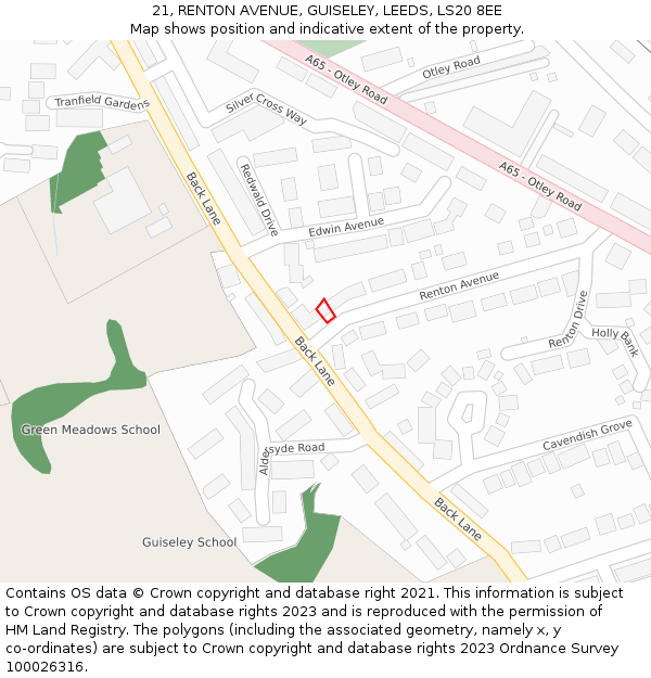 21, RENTON AVENUE, GUISELEY, LEEDS, LS20 8EE: Location map and indicative extent of plot