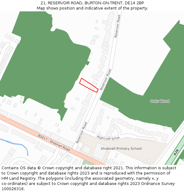 21, RESERVOIR ROAD, BURTON-ON-TRENT, DE14 2BP: Location map and indicative extent of plot