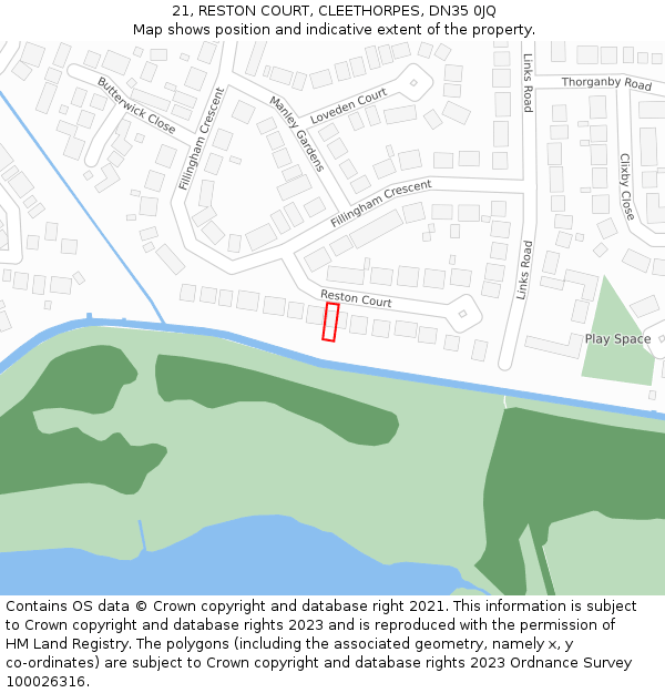21, RESTON COURT, CLEETHORPES, DN35 0JQ: Location map and indicative extent of plot