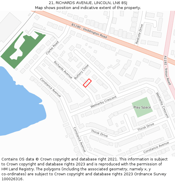 21, RICHARDS AVENUE, LINCOLN, LN6 8SJ: Location map and indicative extent of plot