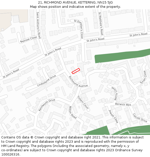 21, RICHMOND AVENUE, KETTERING, NN15 5JG: Location map and indicative extent of plot