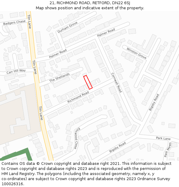 21, RICHMOND ROAD, RETFORD, DN22 6SJ: Location map and indicative extent of plot