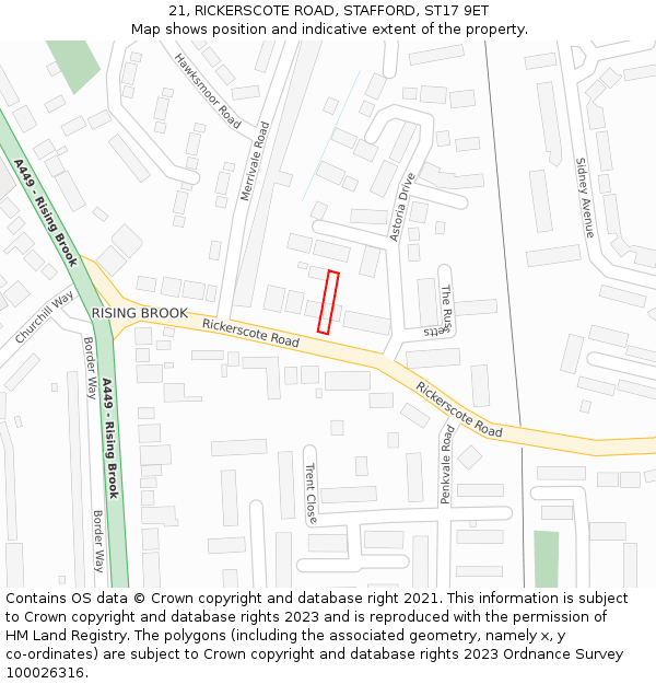 21, RICKERSCOTE ROAD, STAFFORD, ST17 9ET: Location map and indicative extent of plot