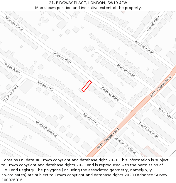21, RIDGWAY PLACE, LONDON, SW19 4EW: Location map and indicative extent of plot