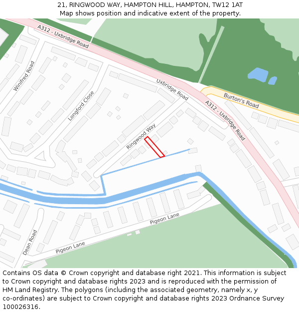 21, RINGWOOD WAY, HAMPTON HILL, HAMPTON, TW12 1AT: Location map and indicative extent of plot
