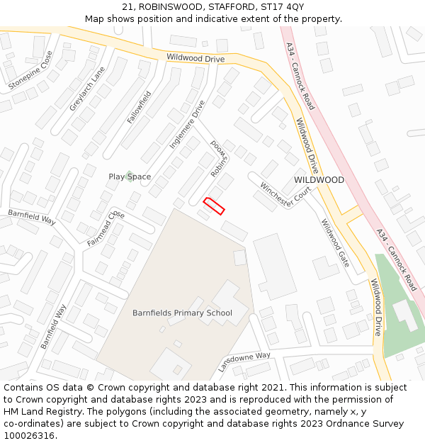 21, ROBINSWOOD, STAFFORD, ST17 4QY: Location map and indicative extent of plot