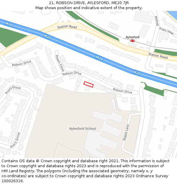 21, ROBSON DRIVE, AYLESFORD, ME20 7JR: Location map and indicative extent of plot