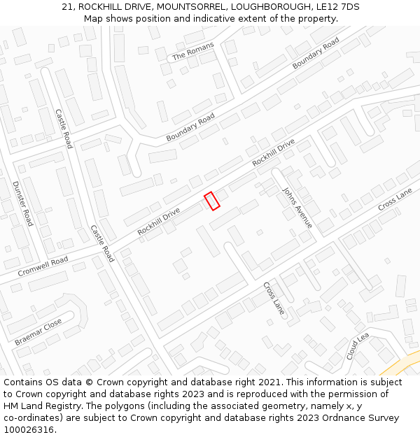 21, ROCKHILL DRIVE, MOUNTSORREL, LOUGHBOROUGH, LE12 7DS: Location map and indicative extent of plot