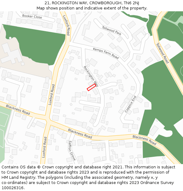 21, ROCKINGTON WAY, CROWBOROUGH, TN6 2NJ: Location map and indicative extent of plot
