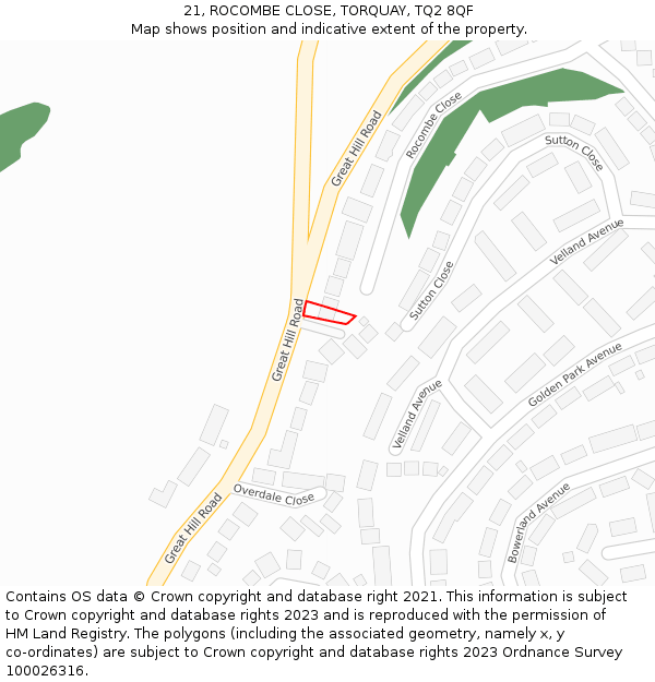 21, ROCOMBE CLOSE, TORQUAY, TQ2 8QF: Location map and indicative extent of plot