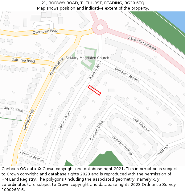 21, RODWAY ROAD, TILEHURST, READING, RG30 6EQ: Location map and indicative extent of plot