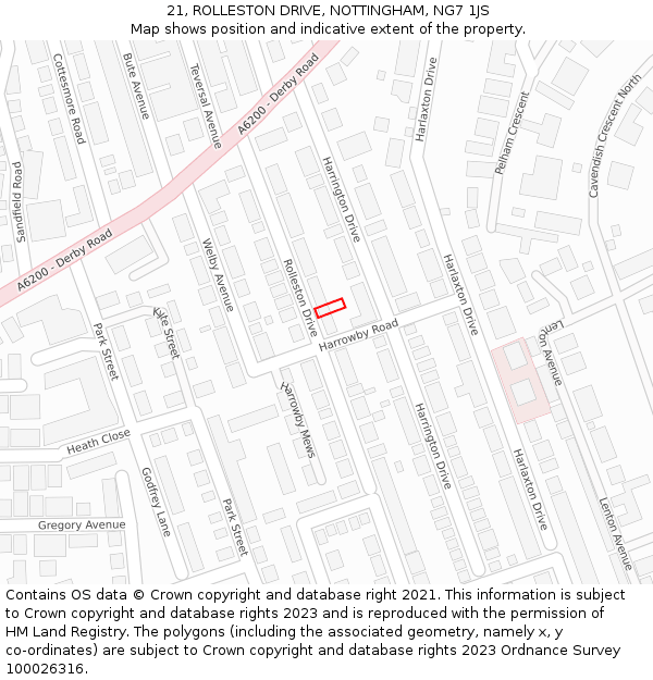 21, ROLLESTON DRIVE, NOTTINGHAM, NG7 1JS: Location map and indicative extent of plot