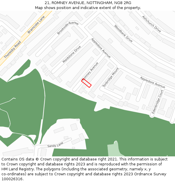 21, ROMNEY AVENUE, NOTTINGHAM, NG8 2RG: Location map and indicative extent of plot