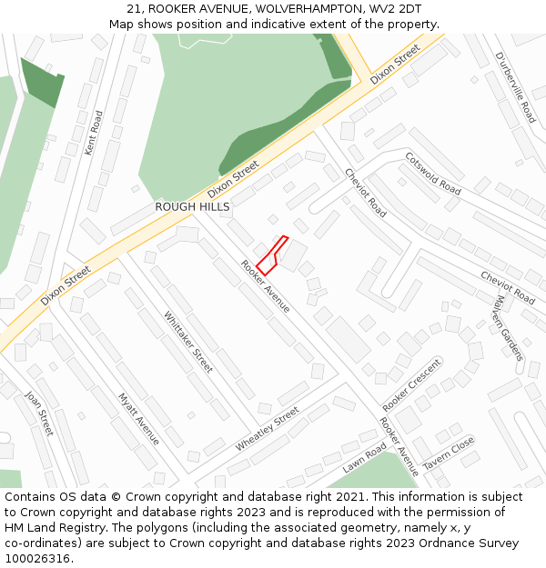 21, ROOKER AVENUE, WOLVERHAMPTON, WV2 2DT: Location map and indicative extent of plot