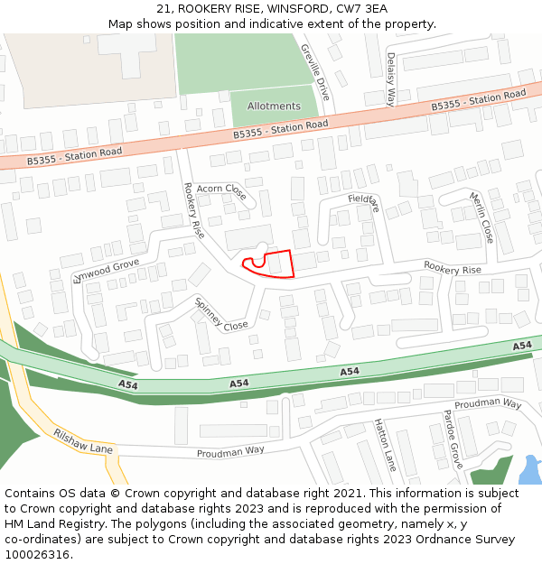 21, ROOKERY RISE, WINSFORD, CW7 3EA: Location map and indicative extent of plot