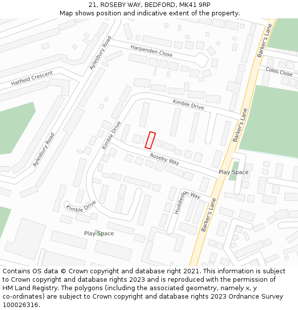 21, ROSEBY WAY, BEDFORD, MK41 9RP: Location map and indicative extent of plot