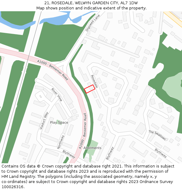21, ROSEDALE, WELWYN GARDEN CITY, AL7 1DW: Location map and indicative extent of plot