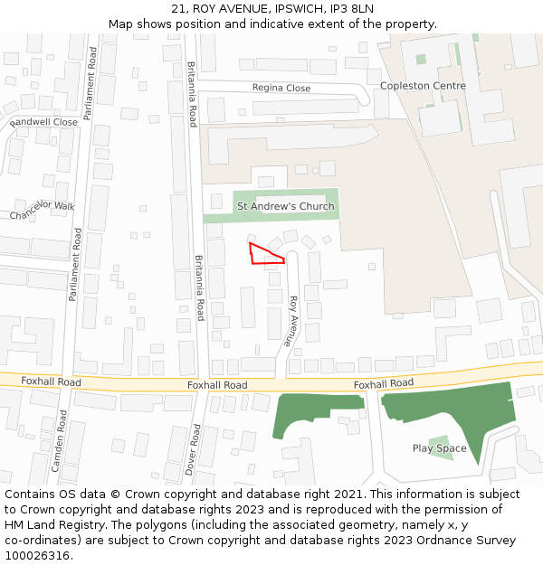 21, ROY AVENUE, IPSWICH, IP3 8LN: Location map and indicative extent of plot