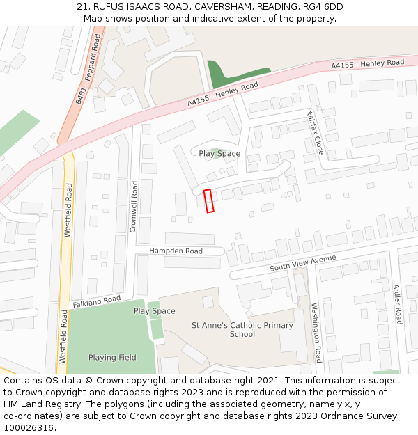 21, RUFUS ISAACS ROAD, CAVERSHAM, READING, RG4 6DD: Location map and indicative extent of plot