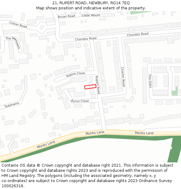 21, RUPERT ROAD, NEWBURY, RG14 7EQ: Location map and indicative extent of plot