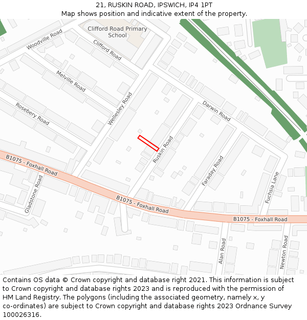 21, RUSKIN ROAD, IPSWICH, IP4 1PT: Location map and indicative extent of plot