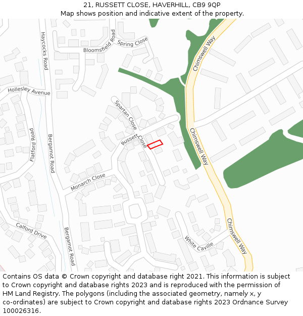 21, RUSSETT CLOSE, HAVERHILL, CB9 9QP: Location map and indicative extent of plot